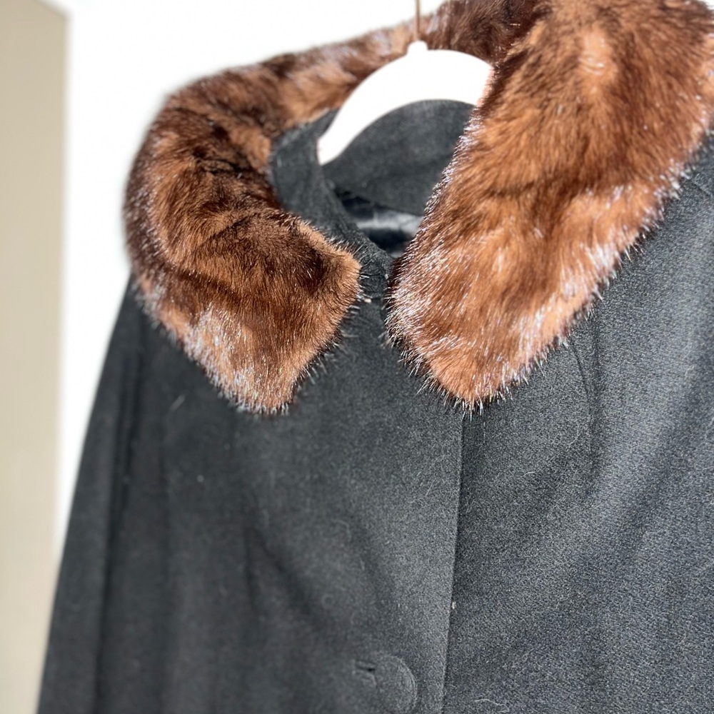 Empress Cashmere Black Coat with Brown Fur Trim and Satin lining - Picture 2 of 11